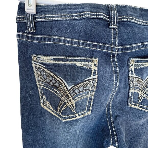 ND WEEKEND Jeans Women's Sz 6 Dark Blue Skinny‎ Embroidered Studs Stones Pockets - Picture 10 of 16